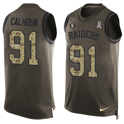 Men's Limited Shilique Calhoun Nike Jersey Green - #91 Salute to Service Tank Top NFL Oakland Raiders